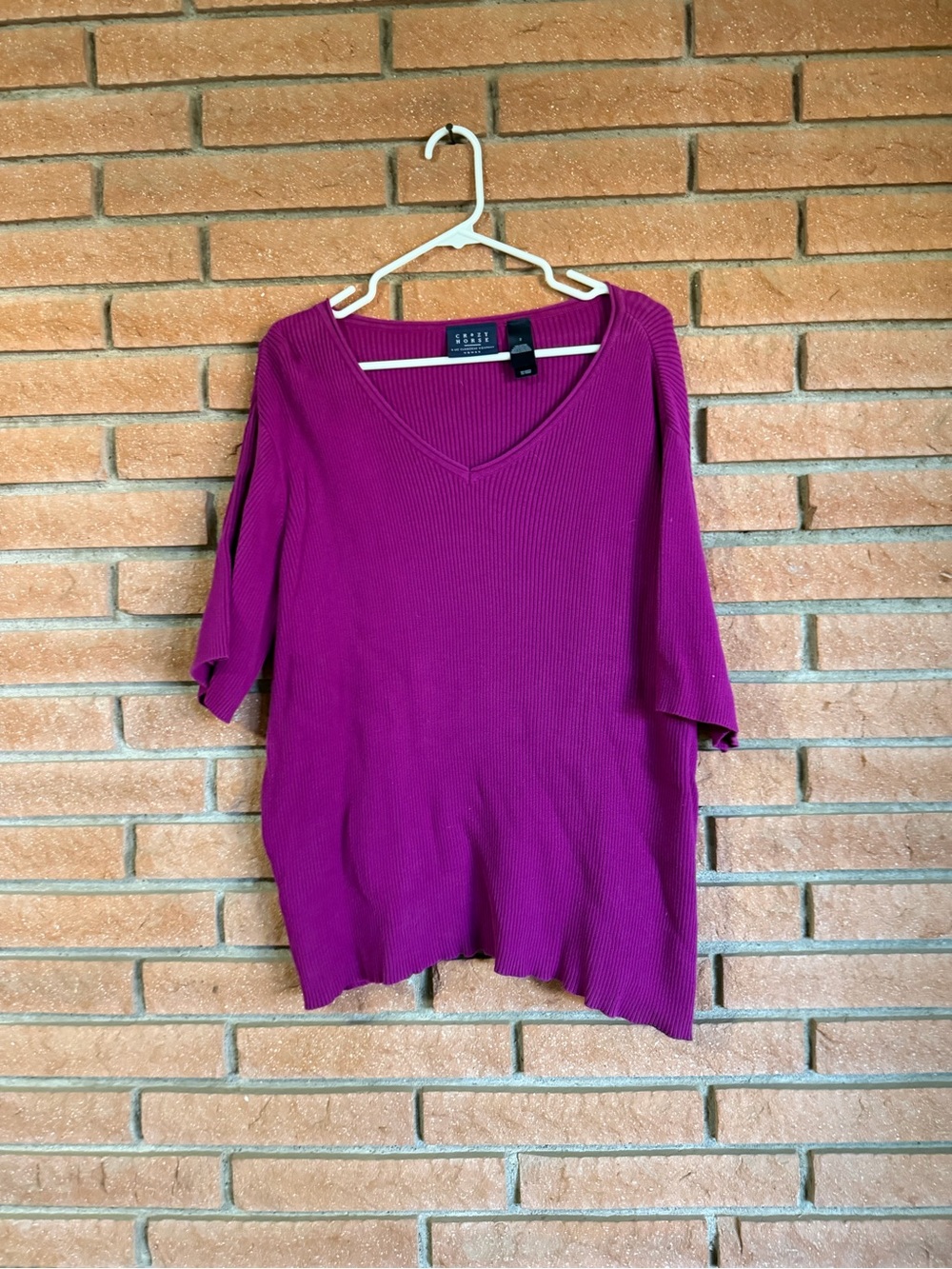 Liz Claiborne Short Sleeve V‑Neck Top - Magenta